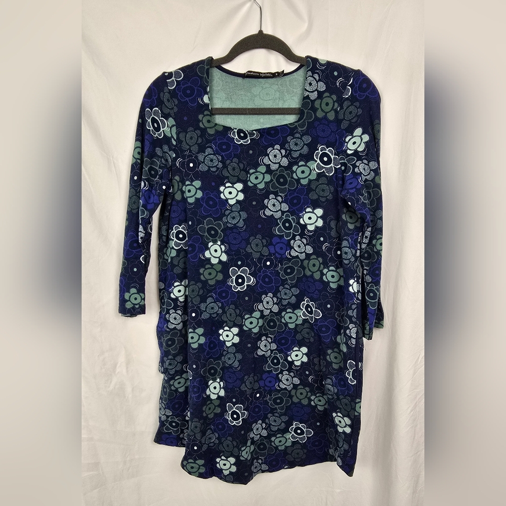 Gudrun Sjoden Organic Cotton Floral Blue Bohemian Luxury Oversized Dress sz S